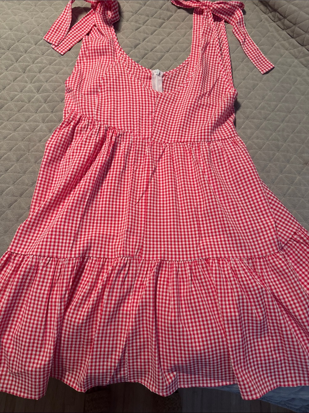 Red Gingham Tie-Shoulder Sundress